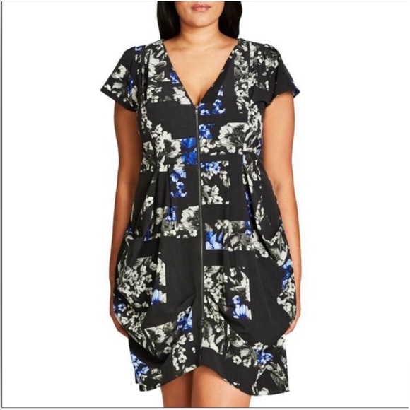 City Chic tunic zip dress in black and blue 14 - Picture 1 of 8